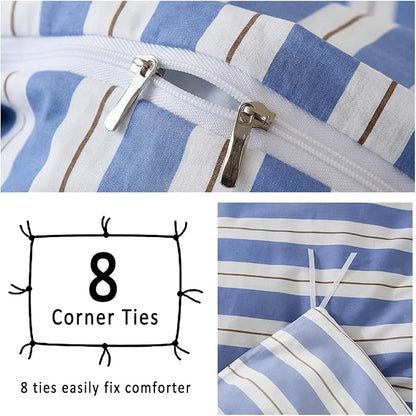 Merryword Blue and White Striped Duvet Cover Set King Size 100% Cotton Bedding Set with Modern Coastal Style Soft Breathable Linen Like Bedding Set 3 Pieces