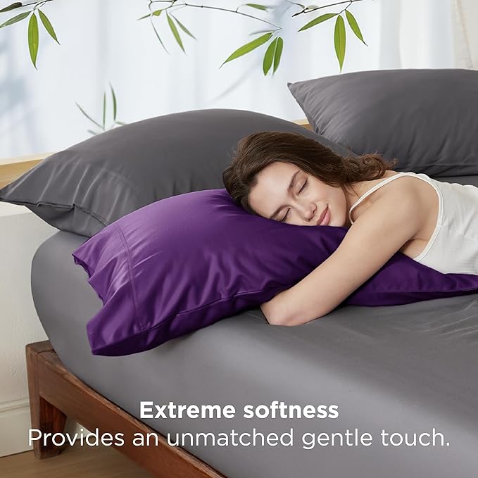 Bedsure King Size Pillow Cases Set of 2, Cooling Pillow Cases for Hot Sleepers, Rayon Derived from Bamboo Purple Pillowcases, PureWoven Silky Soft Pillow Covers with Envelope Closure, 20x36 Inches