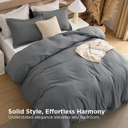 Bedsure Removable Cover with Comforter Duvet Insert Full - 4 Pieces Dark Gray Prewashed Soft Bedding Set for All Seasons Use, Includes 1 Duvet Cover, 1 Comforter, 2 Pillow Shams
