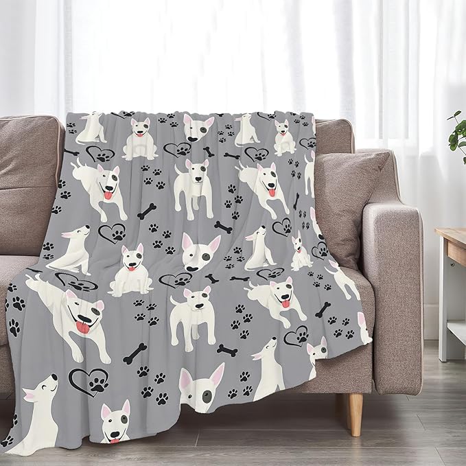 Bull Terrier Blanket Super Soft Warm Fluffy Fleece Flannel Dog Animal Throw Blanket Cozy Fuzzy Plush Stuff Bedding Blankets Gifts for Women Kids Boys Girls Adults 80"X60"