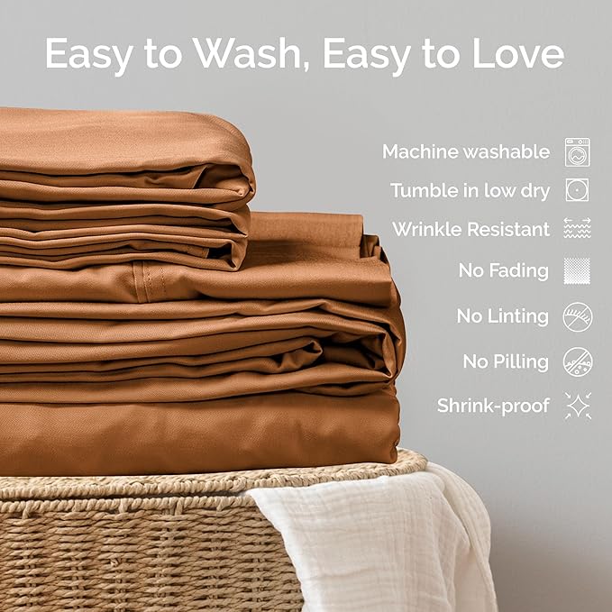 Viscose Bamboo Bed Sheets Full Sizes 4PC Set - Cooling Bedding for Hot Sleepers with Moisture Wicking Technology - Silky Soft 16 Inch Deep Pocket - Almond 54"x75"
