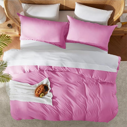 Nestl Light Pink Duvet Cover Queen Size - Soft Double Brushed Queen Duvet Cover Set, 3 Piece, with Button Closure, 1 Duvet Cover 90x90 inches and 2 Pillow Shams