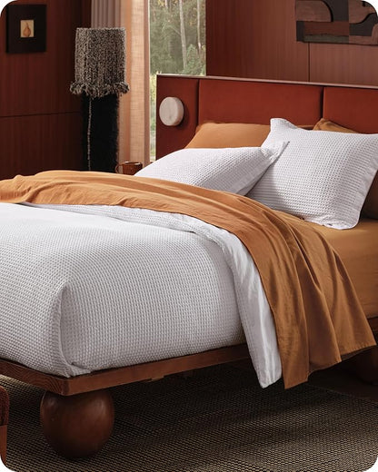 Bedsure Cotton Duvet Cover King - 100% Cotton Waffle Weave Bright White Duvet Cover King Size, GentleSoft™ and Breathable Bedding Set for All Season, 3 Pieces, 104"x90"
