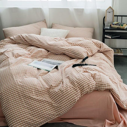 mixinni Pink Gingham Comforter Set Full, Plaid Comforter Set 3 Pieces 1 Pink Grid Comfoter with 2 Pillow Cases for All Seasons, Soft Fluffy Modern Grid Pattern Printed Bedding-Full Size