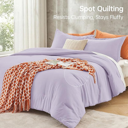 MUXHOMO Full Comforter Sets, All Season Ultra Soft Down Alternative Bedding - 3 Piece Lightweight Bed Set Includes 1 Comforter (82"x86") and 2 Pillow Shams (20"x26"), Lavender