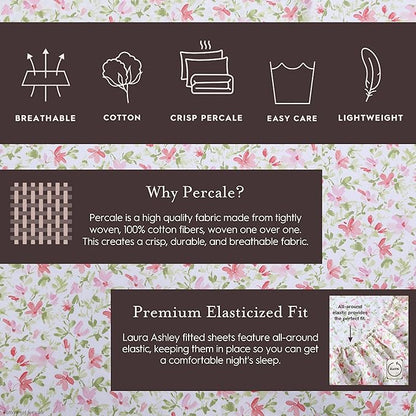 Laura Ashley - Standard Pillowcase Set, Breathable Percale Cotton Bedding, Crisp & Cool Home Decor (Emogene Purple, 2 Piece)