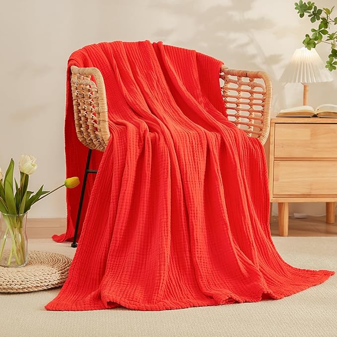 EMME Cotton Muslin King Blanket Bed Layering Breathable Gauze Blanket Soft Lightweight Blankets Adults (Orange Rust, 108"x90")