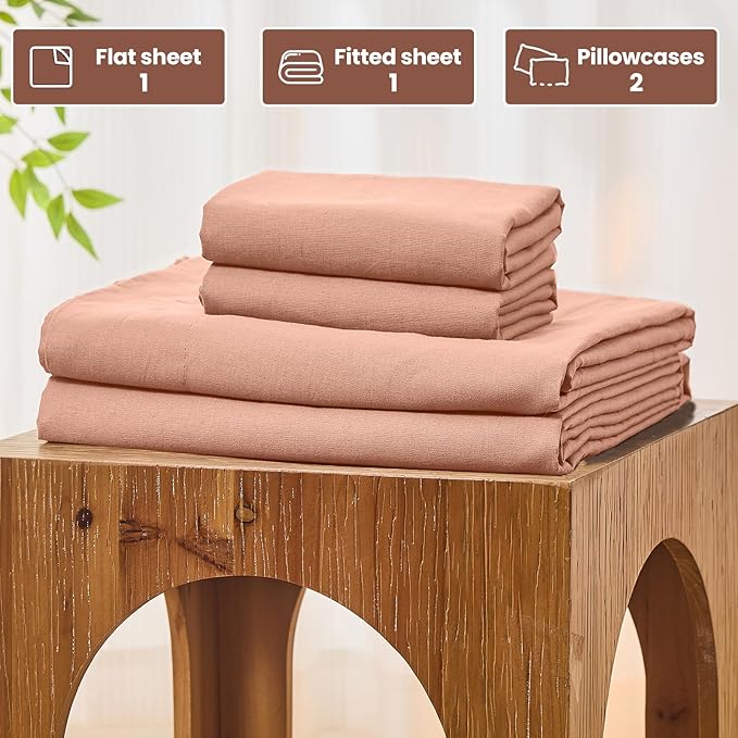 Bedlifes 100% French Pure Linen Sheets California King Size Breathable and Cooling Flax Sheet Set Soft Durable and Moisture Wicking 16 Inch Deep Pocket-4 Piece(Cal King,Blush Pink)