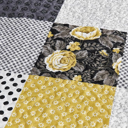 Cmfshape Summer Floral Queen Bedspread,Romantic Khaki Quilt Set Full,Reversible Stitched Bedding Set All Season,Soft Lightweight Coverlet with Pillow Cases (Khaki&Dark, Queen90 x90)