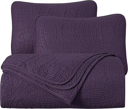 Chezmoi Collection Austin 3-piece Oversized Bedspread Coverlet Set (Queen, Purple) | Oversized, Lightweight, Fade Resistant