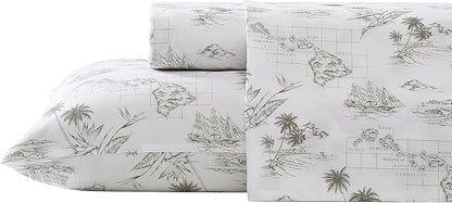 Tommy Bahama - Queen Sheets, Cotton Percale Bedding Set, Crisp & Cool, Stylish Bedding Set (Vintage Map Brown, Queen)
