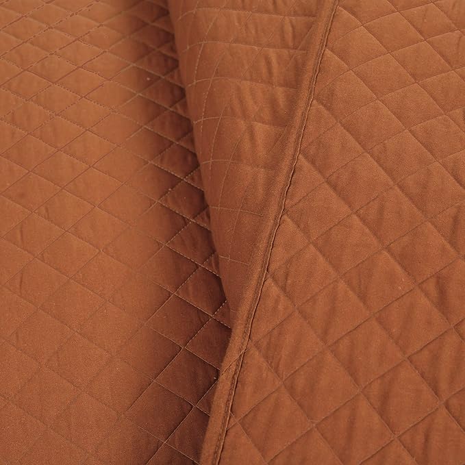 Lush Decor Ava Quilt Diamond Pattern Solid 3 Piece Oversized Bedding Blanket Bedspread Set - Full/Queen - Rust