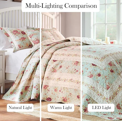 Greenland Home Antique Rose Jumbo Oversized 100% Cotton Bedding Set, Bedspread 120 W x 118 L with 2 Shams 20 W x 26 L Each, King (3 Piece), Blue
