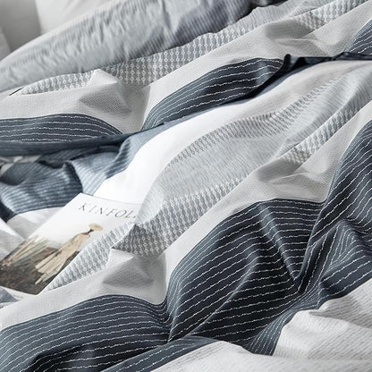 LifeTB Striped Comforter Set King Size, Blue Grey Stripes Pattern Printed Bedding Set, 3 Pieces Lightweight Bedding Comforter Set, Stripe Soft Fluffy Bed Set King Comforter with 2 Pillowcases