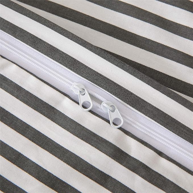 JELLYMONI 100% Natural Cotton 3pcs Striped Duvet Cover Sets,White Duvet Cover with Dark Grey Stripes Pattern Printed Comforter Cover,with Zipper Closure & Corner Ties(Full Size)