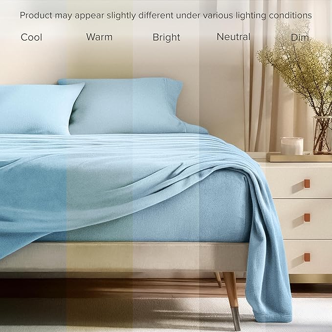 Bare Home Super Soft Fleece Sheet Set - Twin Extra Long Size - Extra Plush Polar Fleece, No-Pilling Bed Sheets - All Season Cozy Warmth (Twin XL, Light Blue)