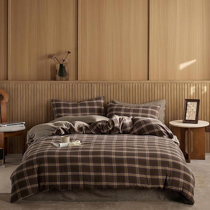 EAVD Vintage Style Brown&Blue Buffalo Plaid Duvet Cover King Soft 100% Cotton Muslin Blue Brown Grid Plaid Bedding Set with 2 Pillowcases Farmhouse Gingham Duvet Cover with Zipper Closure