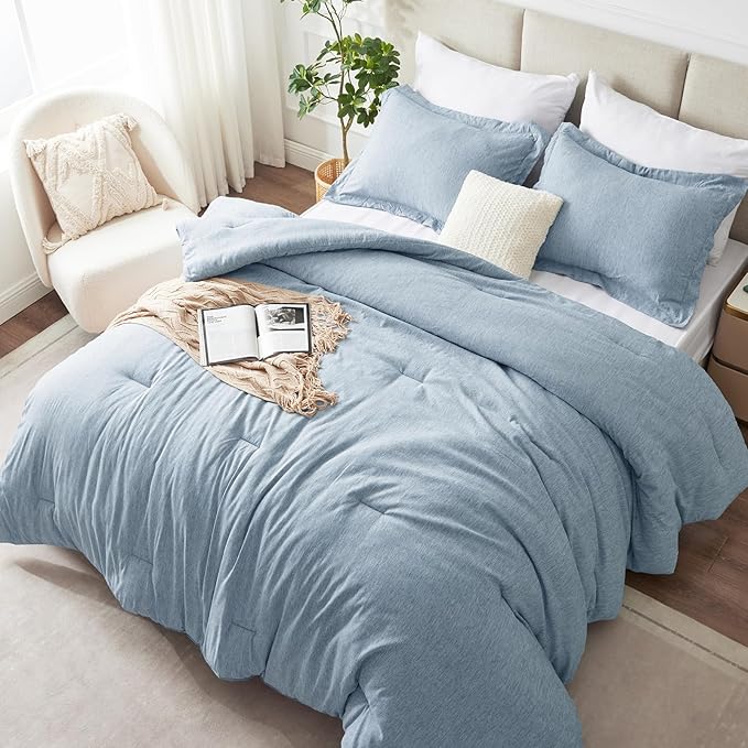 CozyLux Twin/Twin XL Comforter Set Dorm Bedding - 2 Pieces Blue Twin Extra Long Soft Luxury Cationic Dyeing Comforter for College, Breathable Lightweight Bed Sets with 1 Comforter and 1 Pillow Sham