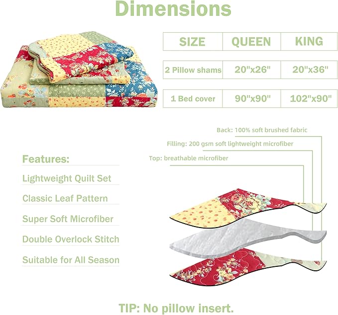Cmfshape Summer Floral Queen Quilted Bedspread,Romantic Pink Quilt Set,Reversible Stitched Bedding Cover All Season,Soft Lightweight Coverlet with Pillow Cases (Yellow&Green, Queen(90"x90"))