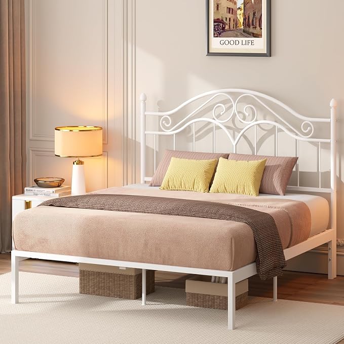 Headboard for Queen Size Bed Frame Vintage Bed Metal Headboard Only | Platform Bed Headboard,Height Adjustable,Sturdy and Stable,Easy Assembly,White