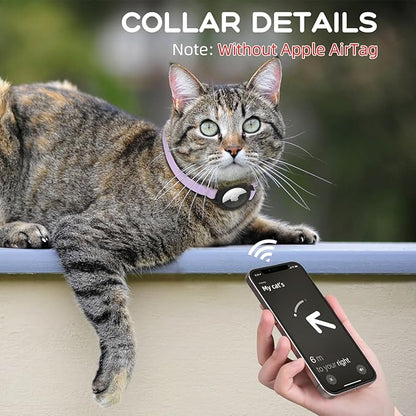 AirTag Cat Collars, Stretchy Collar with Air Tag Holder and Bell | Breakaway - Ultra Design Elastic - GPS Tracking Collars - Adjustable Size for Cats & Puppies 7.5-12.5" - (Purple)