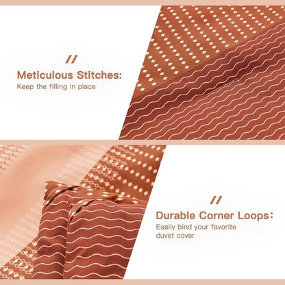 Litanika Burnt Orange King Bed Comforter Set, 3 Pieces Boho Terracotta Stripe Colorblock Bedding Comforter Set, Rust Fluffy Bed Set (104x90In Comforter & 2 Pillowcases)