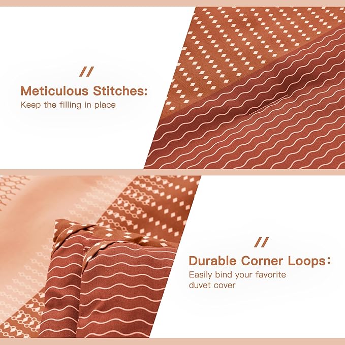 Litanika Burnt Orange California King Comforter Set - 3 Pieces Boho Terracotta Cal King Oversized Lightweight Summer Rust Colorblock Stripe Bedding Set (104x96In, 2 Pillowcases)