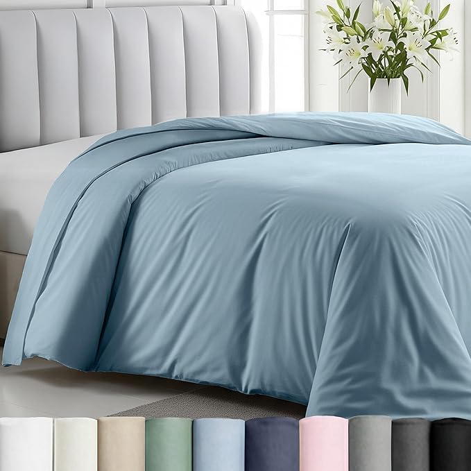 California Design Den Natural 100% Long Staple Cotton Duvet Cover Queen Size/Full Size Only Premium 400 Thread Count Duvet Cover Queen Size Cotton, Soft Weave, Button Closure Corner Ties - Sky Blue