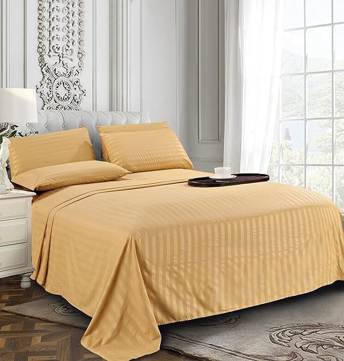 Elegant Comfort Best, Softest, Coziest 6-Piece Sheet Sets! - 1500 Premier Hotel Quality Luxurious Wrinkle Resistant 6-Piece Damask Stripe Bed Sheet Set, Full Camel/Gold