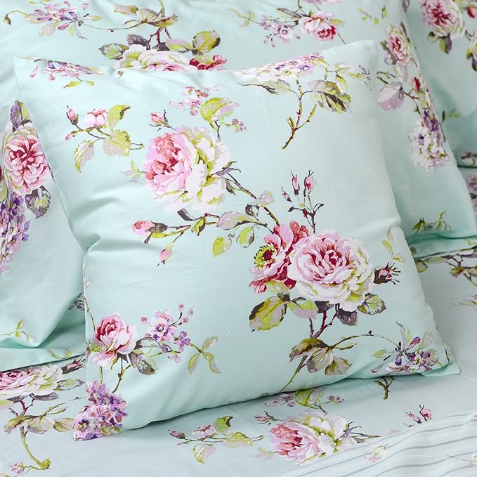 FADFAY Shabby Vintage Duvet Cover Twin XL Dorm Bedding Fashionable Rose and Hydrangea Flower 100% Cotton Soft Reversible Hidden Zipper Closure Farmhouse Quilt Cover Set 3 Piece -（No Filling）