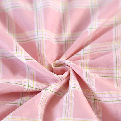SDIII 3PCS Pink Gingham Comforter Set Full 100% Washed Microfiber Lightweight Pink Gingham Bedding Full Farmhouse Shabby Chic Checkered All Season