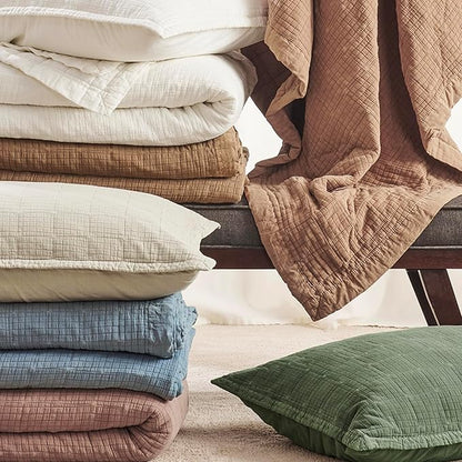 EVERGRACEHOME Stonewashed Cotton Quilt Set King Size, Ultra Soft Oversized Bedspread Coverlet Set, Lightweight Crinkle Box Stitch Bedding Sets for All Season, with 2 Shams, Terracotta