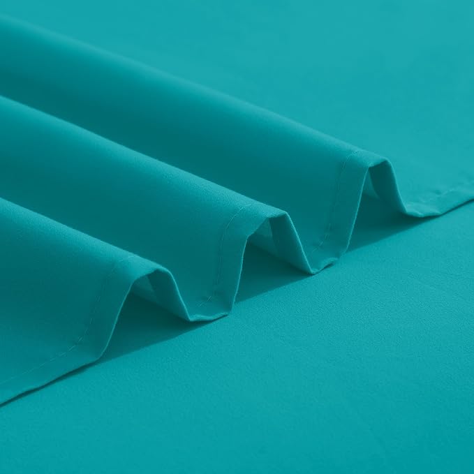Elegant Comfort Luxurious 1500 Premium Hotel Quality Microfiber Three Line Embroidered Softest 4-Piece Bed Sheet Set, Wrinkle and Fade Resistant, RV Short Queen, Turquoise