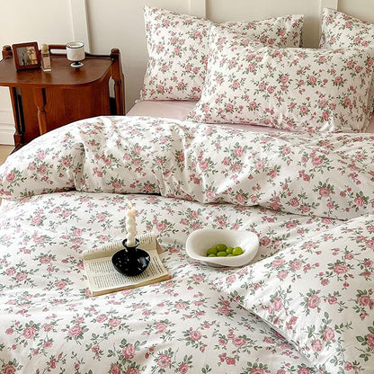 VM VOUGEMARKET Peach Blossom Bedding Set King Chic Pink Floral Duvet Cover with Zipper Closure 100% Cotton Girls Aesthetic Botanical Comforter Cover Set(3 pcs,104x90)