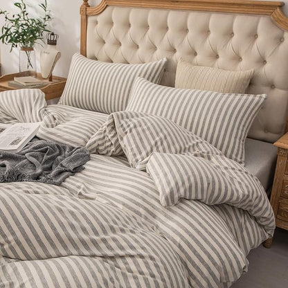 PURE ERA Jersey Knit Pillowcases 100% T-Shirt Cotton Super Soft Comfy Breathable, Set of 2, Standard 20" x 26", Grey & White Stripe