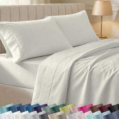 California Design Den Split King Sheets Sets for Adjustable Bed - Soft 400 Thread Count Sateen, Natural 100% Cotton Sheets, Deep Pockets, Breathable, & Durable Bedding Set - Ivory (Pale Tone)