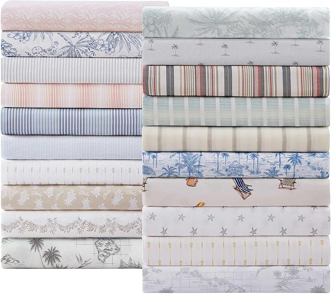 Tommy Bahama - California King Sheet Set, Crisp & Cool Cotton Percale Bed Sheets, Deep Pockets, Coastal Bedding with Matching Fitted Sheet & Pillowcases (Surfside Blue)