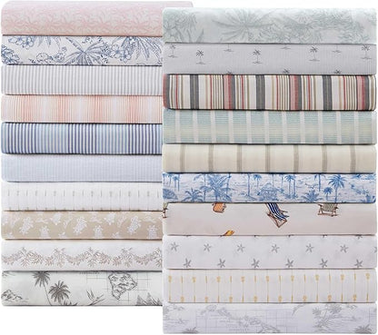 Tommy Bahama - California King Sheet Set, Crisp & Cool Cotton Percale Bed Sheets, Deep Pockets, Coastal Bedding with Matching Fitted Sheet & Pillowcases (Surfside Blue)