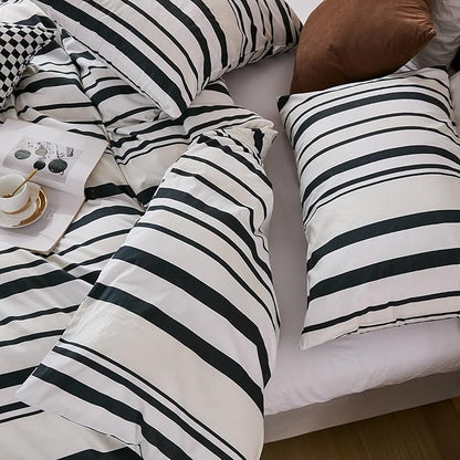Merryword Black and White Striped Duvet Cover Set King Size - 100% Cotton Duvet Cover Set with Vertical Stripe Design, Soft Breathable Comforter Cover for All Seasons