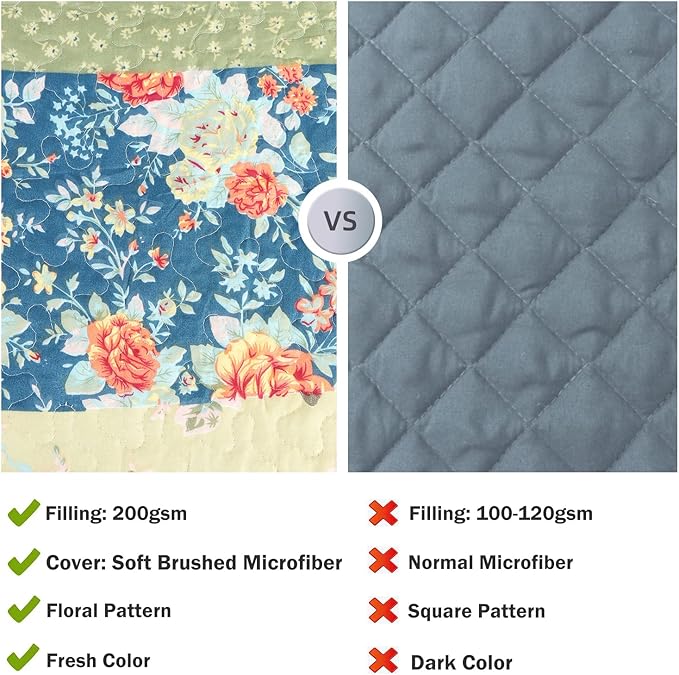 Cmfshape Summer Floral King Quilted Bedspread,Romantic Pink Quilt Set,Reversible Stitched Bedding Cover All Season,Soft Lightweight Coverlet with Pillow Cases (Yellow&Green, King(102"x90"))