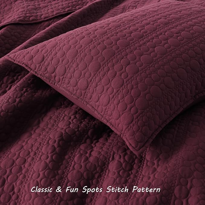 HORIMOTE HOME Burgundy Quilt Set King Size, Lightweight Soft Pre-Washed Microfiber Classic Circle Pattern Bedspread Coverlet, 3 Pieces Quilt Bedding Set with Pillow Shams for All Season, 106x96 inches