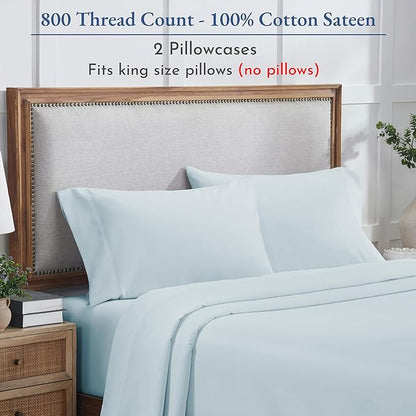 California Design Den King Pillow Cases Set of 2 - Luxuriously Soft and Thick 800 Thread Count, Smooth Sateen, Natural 100% Cotton Pillowcases King, Durable - Blue (Grey Tone)