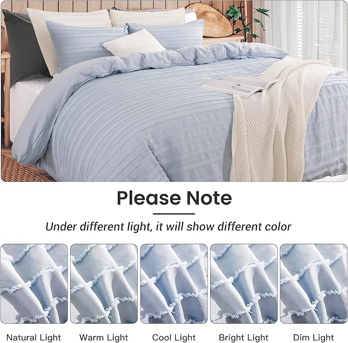 NEXHOME PRO Twin Duvet Cover,Blue 2 Pieces Boho Tufted Duvet Cover Set, Soft and Lightweight 100% Washed Microfiber Comforter Cover Set for All Season(Blue Twin, 66 x 90)-No Comforter