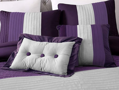 Chezmoi Collection Loft 8-Piece Luxury Striped Comforter Set (Full, Purple/Gray/Lavender)