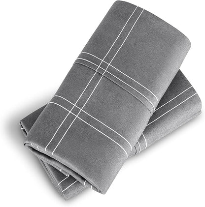 Bare Home Microfiber Pillow Cases - King Size Set of 2 - Cooling Pillowcases - Double Brushed - Pillowcases 2 Pack - Easy Care (King, Modern Plaid - Grey/White)