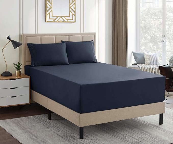 1500 Supreme Collection Extra Deep Pocket Sheets Set - Luxury Soft Bed Sheets, Wrinkle Free, Bedding, Over 40 Colors, 21 inch Extra Deep Pocket, Full, Navy