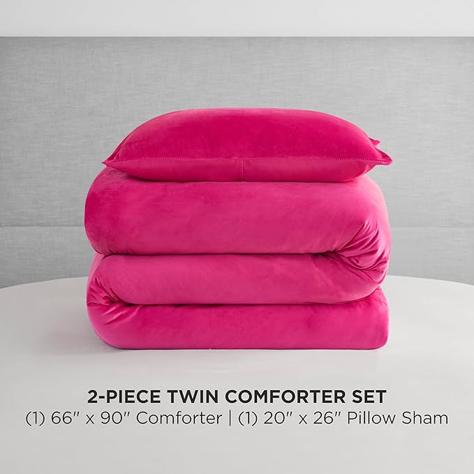Juicy Couture Hot Pink Velour Twin/Twin XL Comforter Set - 2 Piece Luxury Bedding Ensemble