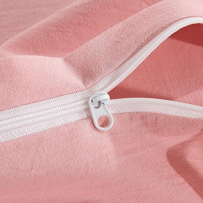 NEXHOME PRO Duvet Cover Queen 100% Washed Cotton, Organic Natural Linen Like Textured, Breathable, Durable, Home Bedding Set, Heathered Pink 9090
