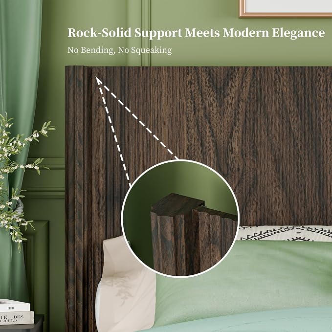 Queen Size Headboard Only, Modern Fluted Wall-Mounted Head Board with Lighting, Boho Wood Bed headboard Stylish Bedroom Decor, Espresso