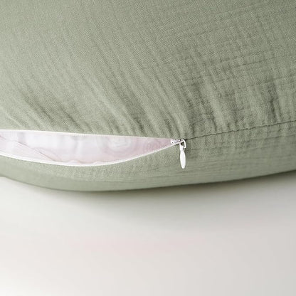 Konssy Muslin Nursing Pillow Covers, Soft and Cute Nursing Covers for Breastfeeding Pillows, Ideal for Newborn Baby Boys and Girls (Fog Green, Sprout) - 2 Pack